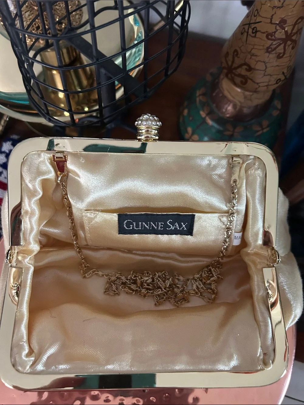 Elegant Cream Satin Evening Clutch with Gold Hardware